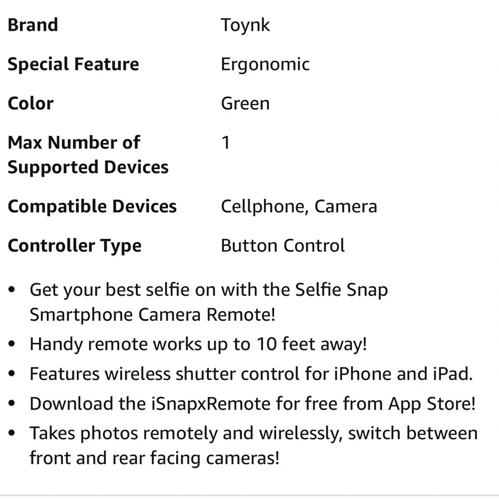 NWT Selfie Snap Wireless Shutter Control - Green